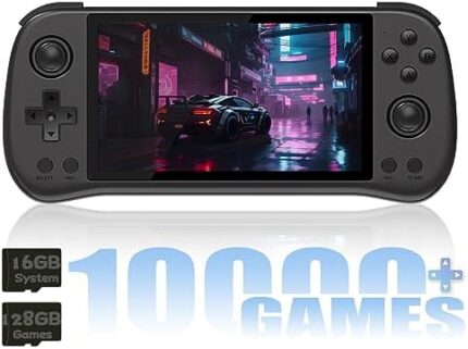 X55 Handheld Game Console 5.5 inch Portable Retro Video Hand-Held Games Consoles Rechargeable RK3566 Hand Held Classic Play System 16GB+128GB Black