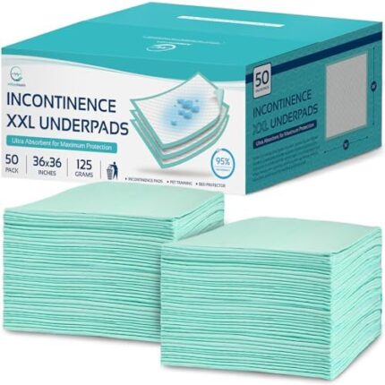 XL Incontinence Bed Pads 36" x 36 (50 Pack) Disposable Bed Pads for Adults | 125 Gram Premium Super Absorbent Disposable Underpads, Chux Pads | Pee Pads for Adults, Elderly Chuck Pads, Pets