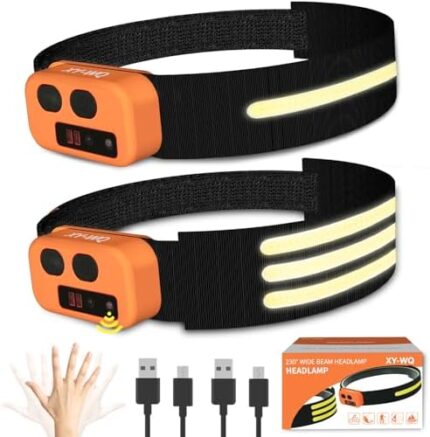 XY-WQ® Headlamp Rechargeable 2PCS - 230° Wide Beam Head Lamp, 1&3 COB LED, Motion Sensor for Adults - Waterproof & Lightweight Head Light Flashlight for Camping, Hiking, Running, Fishing, Cycling