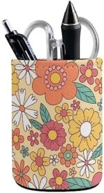 XYZCANDO Cute Flower Pen Holder for Desk Leather Pencil Holder Pen Cup Holder Premium Makeup Brush Holders Desk Accessories Workspace Organizers for Home, School, Office
