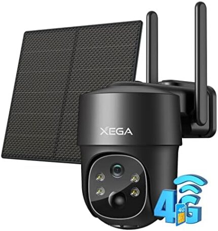 Xega 4G LTE Cellular Security Camera Solar with SIM Card (Verizon AT&T T-Mobile),Wireless Outdoor No WiFi Security Camera,2K HD PTZ Night Vision Motion Detection 2 Way Talk SD&Cloud Storage