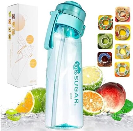Xerial Sports Air Water Bottle BPA Free Starter up Set Drinking Bottles,650ML Fruit Fragrance Water Bottle,with 7 Flavour pods%0 Sugar Water Cup,for Gym and Outdoor Gift (Blue)