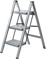 XinSunho 3 Step Ladder, Lightweight Folding Step Stool with Anti-Slip Wide Pedal, Portable Sturdy Steel Ladder 3 Steps, 330lbs Safety Kitchen & Household Ladder, Gray (Gray)