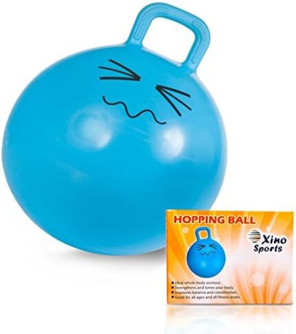 Xino Sports Hopping Ball for Kids - Teens and Adults, Bouncy Balls for Kids, Hopper Ball, Jumping Ball with Handle, 22 Inch Diameter, Kids Outdoor Toys (Blue)
