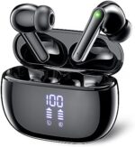 YAQ Wireless Earbuds Bluetooth Headphones, 40H Playtime Stereo IPX5 Waterproof Ear Buds, LED Power Display Cordless in-Ear Earphones with Microphone for iPhone Andriod Cell Phone Sports, Black