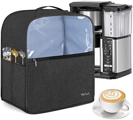 YARWO Coffee Maker Dust Cover Compatible for Ninja Specialty CM401/CM407, Visible Coffee Machine Cover with Top Handle and Multi Pockets for Kitchen Appliance and Accessories, Black