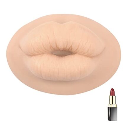 YEEFAIRY Super Big 3D Silicone Lips for Makeup Practice Realistic Fake Lips Soft Skin Touch Lip Mannequin for Tattoo Practice Training With 1 Free Lipsticks(#3, Ivory White)