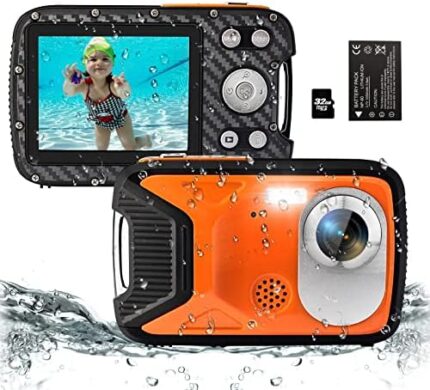 YEEIN 16FT Underwater Camera 30MP Waterproof Digital Camera with 32G Card and Rechargeable Battery, 18X Zoom Point and Shoot Camera for Boys Girls Children Teens Snorkeling Swimming Vacation(Orange)