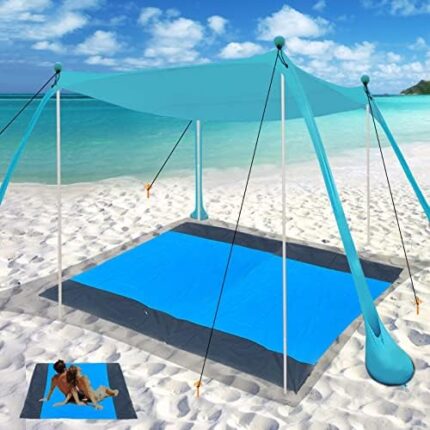 YENGIAM Beach Canopy Beach Tent 11x11 FT UPF50+ Beach Blanket Included Sun Shelter Beach Shade Canopy with 4 Stability Poles Easy to Setup Outdoor Shade for Beach Camping Backyard and Picnics