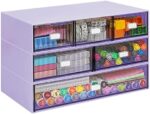 YOCOMEY Stackable Desk Organizer with 6 Drawers, 3 Tier Plastic Desk Storage Box Desktop Drawers, Detachable Makeup Storage Office Stationery Supplies Organizer for Desk Office School Home(Purple)