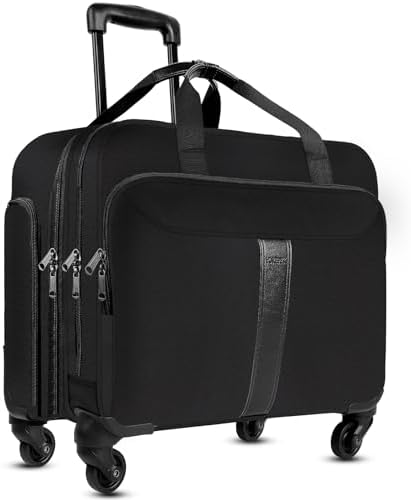 YOREPEK Rolling Briefcase for Business man, 17 inch Large Laptop Bag With Spinner Wheels, Waterproof Overnight Roller Carry on Case for MobileOffice,Communte,Travel,Office,Business,Airplane(BLACK)