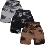 YWBIN 3 Piece Tie Dye Ribbed Workout Shorts for Women Seamless Gym Athletic Yoga High Waist Shorts