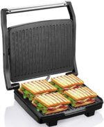 Yabano Panini Press Grill, Gourmet Sandwich Maker, Electric Indoor Grill with Non-Stick Cooking Plate and Removable Drip Tray, Easy to Clean, Stainless Steel