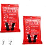 Yakalla Fire Blanket 40"x40" +2 Hooks, Fiberglass Fire Blanket for Emergency Survival, Flame Retardant Protection, and Heat Insulation, for Kitchen, Fireplace, Car, Camping, Emergency, 2 Pack