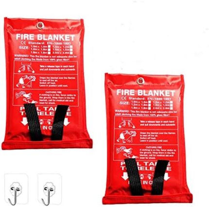 Yakalla Fire Blanket 40"x40" +2 Hooks, Fiberglass Fire Blanket for Emergency Survival, Flame Retardant Protection, and Heat Insulation, for Kitchen, Fireplace, Car, Camping, Emergency, 2 Pack