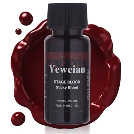 Yeweian Fake Blood Washable(0.5 oz), Edible Stage Blood, Realistic Sticky Fake Blood Makeup for Eye Blood Drops,Mouth,Nosebleed,Halloween SFX Makeup,Costume,Zombie,Vampire and Monster Cosplay(Dark)