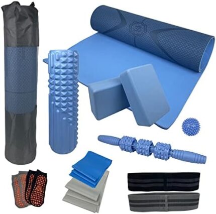 Yoga Starter Kit, Yoga Mat, Foam Roller, 2 Resistance Bands, 2 Yoga Straps, 2 Yoga Blocks, 2 Yoga Socks, Massage Balls, Massage Stick, Yoga Sets for Beginners for Yoga, Pilates, Stretching