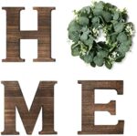 Yoleshy Wooden Home Sign with Artificial Eucalyptus Wreath for O, 9.8'' Letters for Wall Hanging Rustic Letters Decor for Living Room, Entry Way, Kitchen, Etc (Brown)