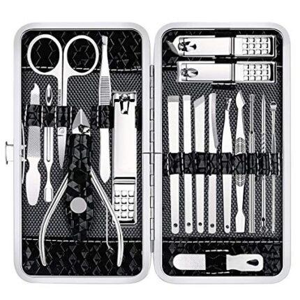Yougai Manicure Set Nail Clippers Pedicure Kit -18 Pieces Stainless Steel Manicure Kit, Professional Grooming Kits, Nail Care Tools with Luxurious Travel Case, Black