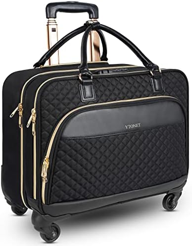 Ytonet Rolling Briefcase for Women, 17.3 Inch Rolling Laptop Bag with Wheels & TSA Lock, Water Rresistant Overnight Rolling Computer Bag on Wheels Roller Bag for Travel Business Work, Black