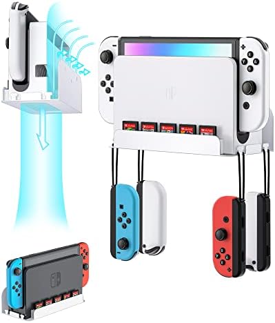ZAONOOL Wall Mount for Nintendo Switch and Switch OLED, Metal Wall Mount Kit Shelf Stand Accessories with 5 Game Card Holders and 4 Joy Con Hanger, Safely Store Switch Console Near or Behind TV, White