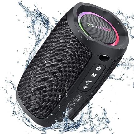 ZEALOT Portable Speaker, Bluetooth Speaker 20W, Outdoor Speaker Wireless, Waterproof IP67, Dual Pairing, Loud Stereo Sound, BT5.2, RGB Light, USB, TF, Speaker for Home, Outdoor, Beach-Black
