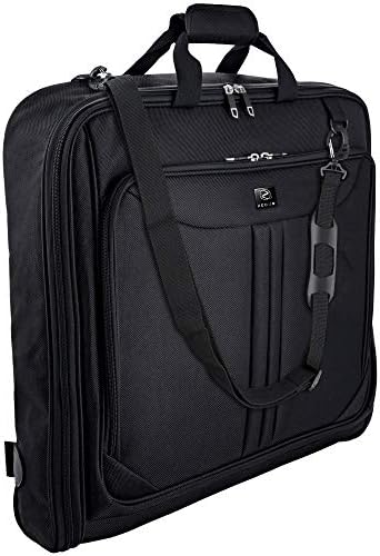 ZEGUR Suit Carry On Garment Bag for Travel & Business Trips With Shoulder Strap and Rolling Luggage Attachment Point - Black