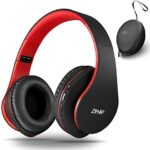 ZIHNIC Bluetooth Headphones Over-Ear, Foldable Wireless and Wired Stereo Headset Micro SD/TF, FM for Cell Phone,PC,Soft Earmuffs &Light Weight for Prolonged Wearing (Black/red)