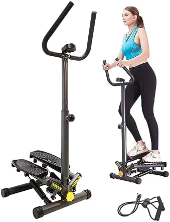 ZIWWVY Stepper Machine with Resistance Bands & Handlebar, Mini Stepper with 300LBS Weight Capacity, Twist Stepper for Full Body Workout, Adjust Step Height, Smooth & Quiet, Step Machine for Men Women