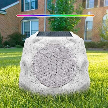ZKI Rock Speakers Outdoor Waterproof Solar Powered Outdoor Rock Speakers with Multicolor Lighting & Wireless TWS Pair Function Rechargeable Battery for Garden, Patio, Party, Pool, Deck, Yard and Home
