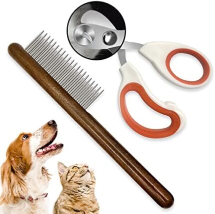 ZKKZOMA 2 PCS Cat Grooming Kits,Wooden Flea Cat Comb,Cat Nail Clippers with Circular Hole（Diameter 2mm) for Small Cats or Dogs Flea Removal, Hair Grooming and Nail Repair,Great Gift for Cat&Dog Owners