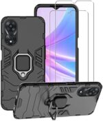 ZMONE Phone Case for Oppo A78 5G Case with Glass Screen Protector [2 Pack] Heavy Duty Dual Layer Military Grade Shockproof Protective Cover with Magnetic Ring Kickstand - Black