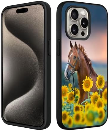 ZTHLL Compatible for iPhone 15 Pro Case,Horse Sunflower Phonecase for Women Girls,Soft TPU Full Body Protection Shockproof Drop Protection Case for iPhone15 Pro 6.1Inch