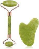 ZUKIMM Jade Roller for Face and Gua Sha Facial Tools Set, Natural Stone Beauty Skin Care Kit, Face Scraping Maasage Rolling to Reduce Puffiness and Improve Wrinkles for Neck & Eyes - Green