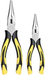 ZUZUAN Premium VISE-GRIP Long Needle Nose Pliers- 8” & 6’’, Paper Clamp Precision, High Carbon Steel, Soft Grip with Wire Cutter, Long Nose Cutting Pliers for Home, Fishing, Jewelry, Crafts，2pcs