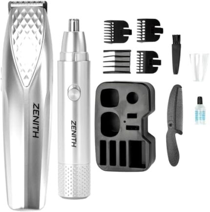 Zenith® GroomDuo Beard Trimmer for Men - Battery Operated Facial Hair Grooming Set for Mustaches, Beard, Neckline, Light Detailing and Grooming with Bonus Battery Nose & Ear Hair Trimmer