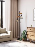 addlon Industrial Vintage Floor Lamp, Ajustable Farmhouse Floor Lamp, Wood Standing Lamp with Sturdy Base Rustic Tall Pole Light, Unique Tree Floor Lamps for Living Room Bedroom Office (2Bulb)