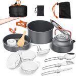 aiGear Camping Cooking Set Cookware Mess Kit with Storage Bag Pot Pan and Teapot Set Camping Accessories for Outdoor Camping Hiking Picnic Portable and Lightweight Aluminum