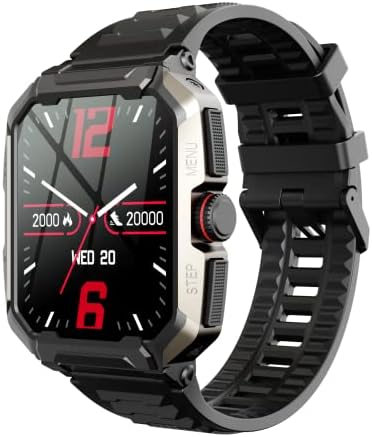 anyloop Military Smart Watches for Men, 1.85" HD Display 400mAh Rugged Smartwatch with Bluetooth Call Tactical IP68 Waterproof Outdoor Fitness Tracker with Heart Rate Monitor for iOS Android Phone