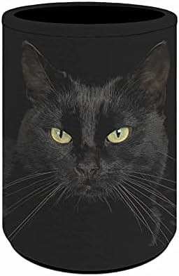 doginthehole Black Cat Animal Pen Holder for Desk, PU Leather Pencil Holders Cup Makeup Brush Holders, Desk Accessories Workspace Organizers for Home and Office, 4.12 Inch Tall