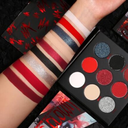 ecofavor Red Goth Eyeshadow Palette - 9 Colors True Hot Red Black Eye Shadows | Halloween Glitters Makeup | Matte Shimmer High Pigmentation | Clown Vampire SFX Halloween Christmas Palette