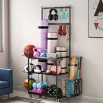 gooatry Garage Sports Equipment Organizer,Ball Storage with Baskets and Hooks,Garage Ball Storage for Sports Gear and Toys,Rolling Ball Cart with Wheels for Indoor/Outdoor Use,Black,1 Pack