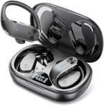 hadbleng Wireless Earbuds Bluetooth 5.3 Headphones 48Hrs Playtime Black Sports Earhooks Over Ear Earphones with LED Display, IPX7 Waterproof Built-in Mic Headset for Workout, Running, Gym