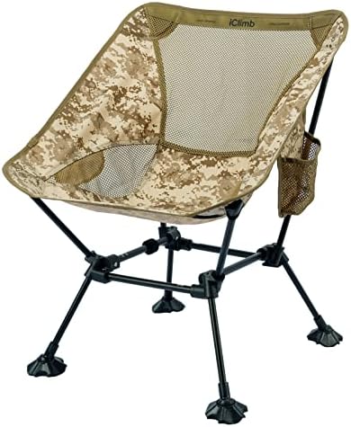 iClimb Ultralight Compact Camping Folding Beach Chair with Anti-Sinking Large Feet and Back Support Webbing (Desert - Square Frame -2PC)