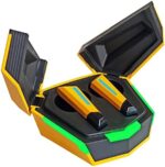 in-Ear Wireless TWS Earphones for Mobile Gaming, Bluetooth V5.2 Deep Bass 50ms Low Latency Headphones, Auto Pairing Touch Control Cool Light Earbuds for ISO and Android (Yellow)