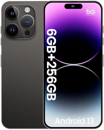 luckeu A14 Pro Max 5G Unlocked Cell Phone, Android 13 Smartphone 6.9 Inch FHD+ 90Hz Screen 6000mAh Battery, 6GB+256GB Octa-Core, 64MP/24MP AI Camera Mobile Phone, Dual SIM with GPS/Face ID - Black