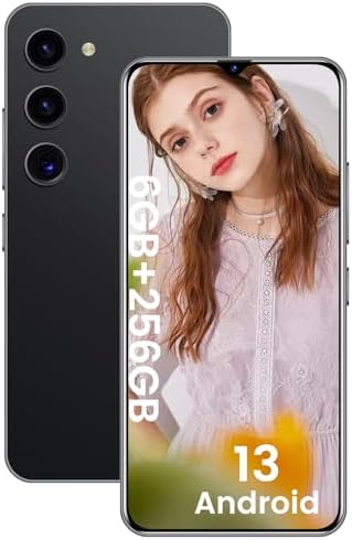 luckeu C23 5G Unlocked Cell Phone, Android 13 Smartphone 6.2 Inch FHD+ 120Hz Screen 6000mAh Battery, 6GB+256GB Octa-Core, 64MP/24MP AI Camera Mobile Phone, Dual SIM with GPS/Face ID - Black