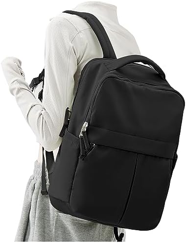 suratio Black Laptop Backpack for Women Gym Backpack Casual Daypack Backpacks Travel Backpack for Traveling on Airplane Work Backpack for Men Lightweight Computer Backpack College Teacher Backpack