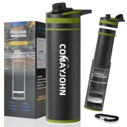 0.01μm Filtered Water Bottle Portable Insulated Water Purifier (26.3oz/800mL) Water Bottle with Filter，Water Filtration System,Suitable for Adult Survival,Camping,Emergency,Hiking Gear.