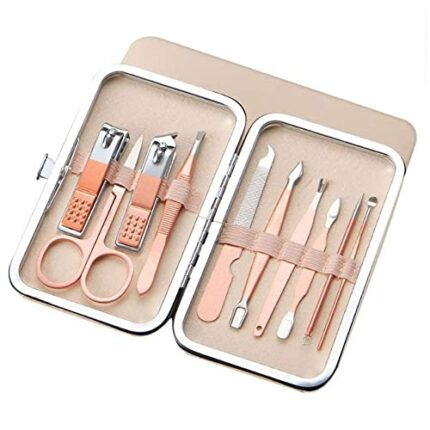 10 PCS Pink Stainless Steel Manicure Set Personal care,Nail Clippers,Mini Nail Clippers Kit Pedicure Care Tools，Great for individuals, families and travels